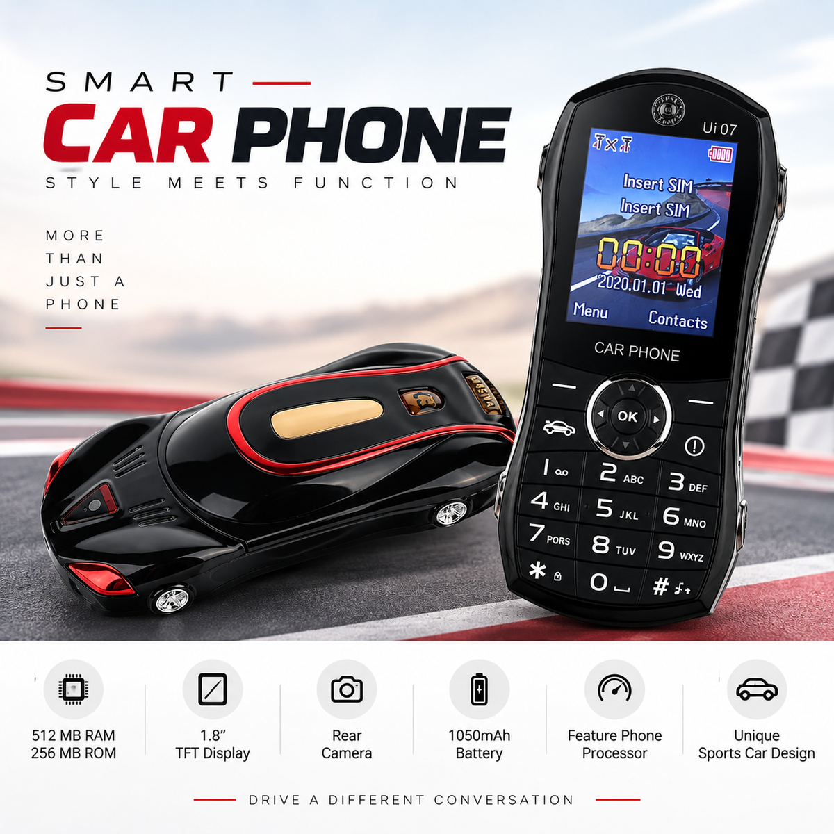 T-Smart Car Phone – Unique Sports Car Design Feature Phone