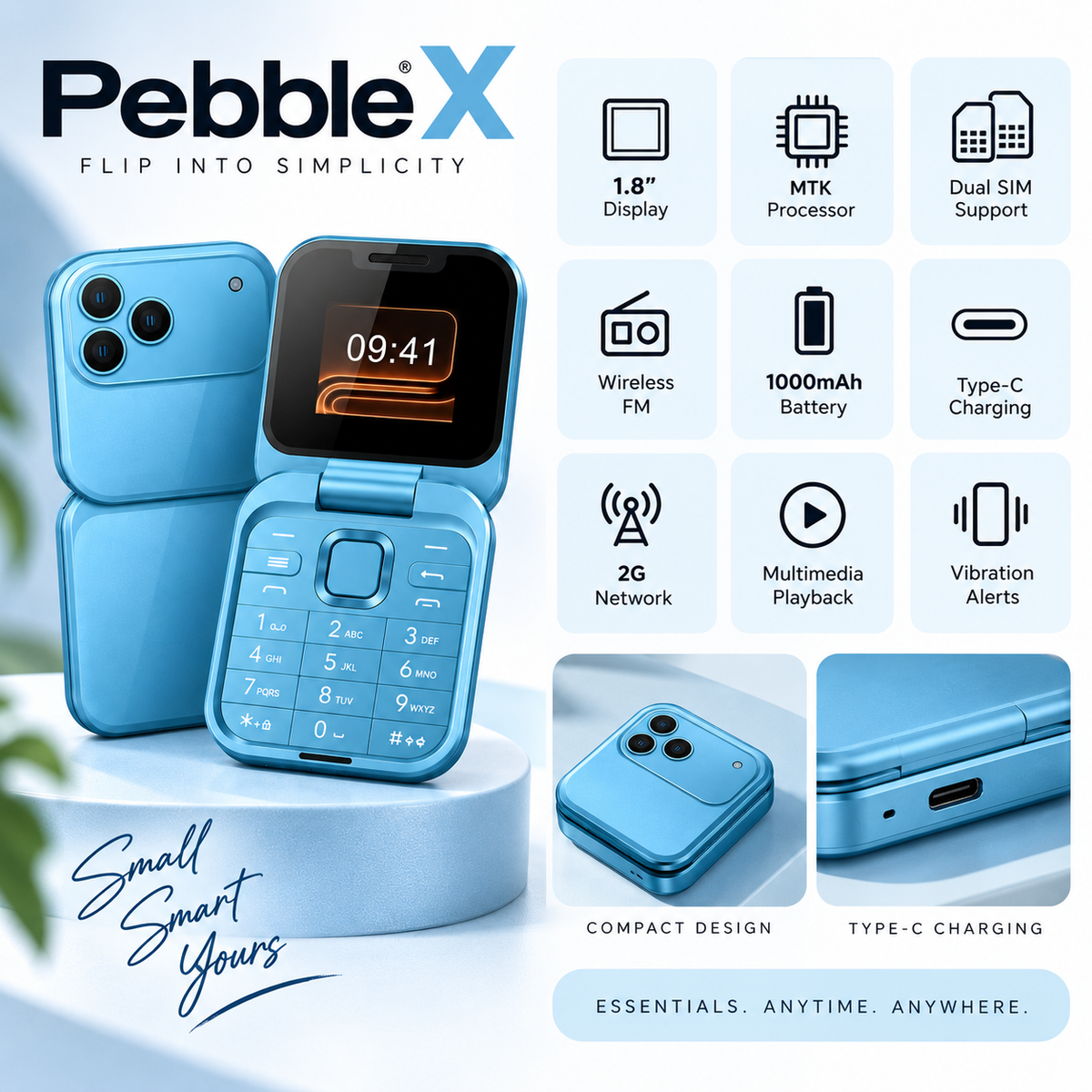 T-Pebble X – Compact Flip Phone