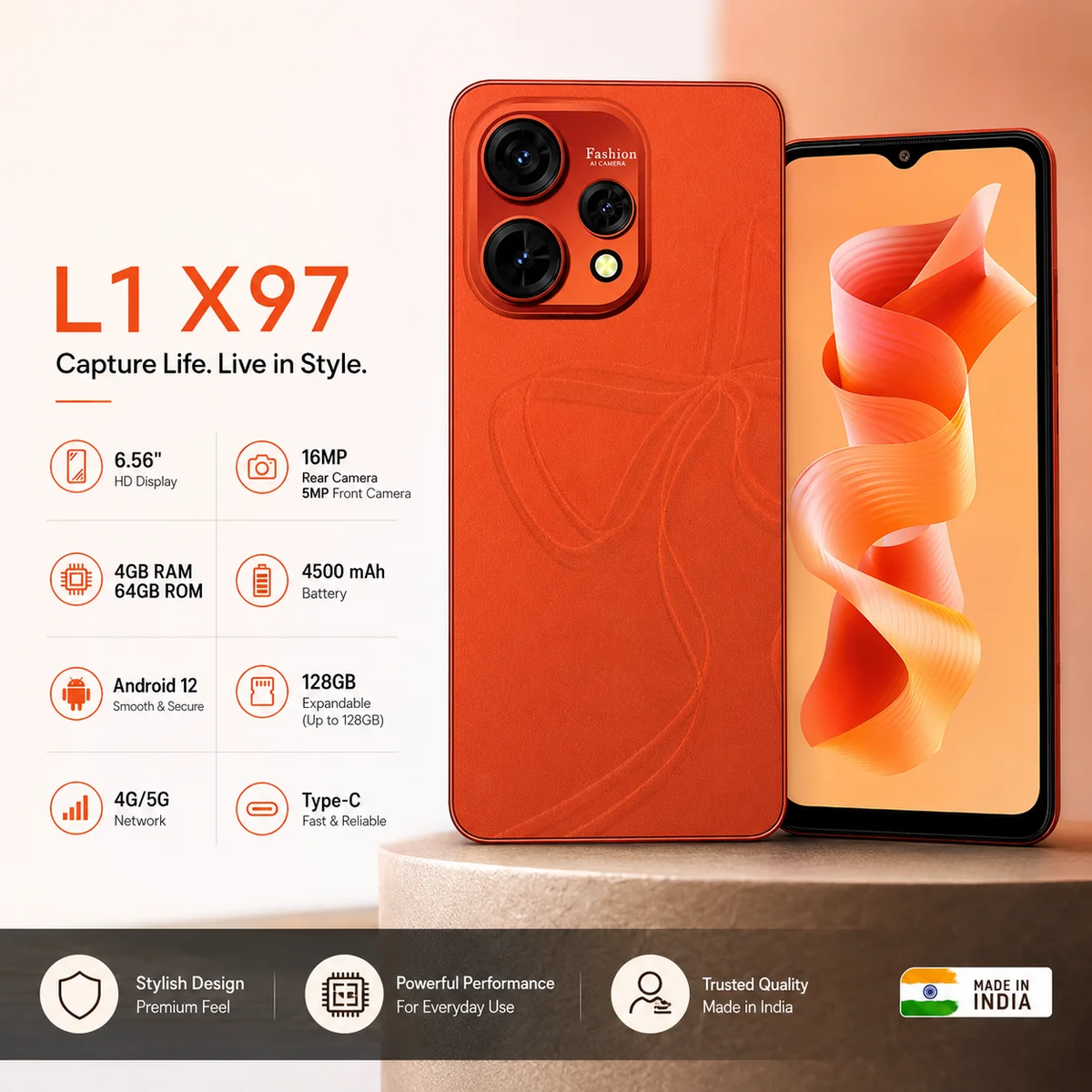 T-L1 X97 4GB RAM 64GB ROM 6.56-inch HD Display Dual SIM 4G Smartphone with AI Dual Camera